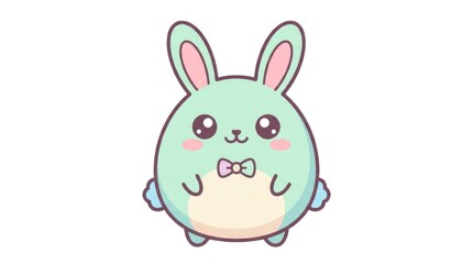 Fototapeta premium Cute Pastel Green Bunny Illustration with Big Eyes and a Bow Tie