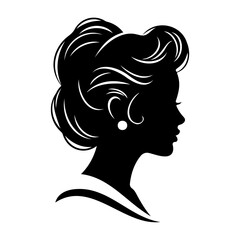 Silhouette of a woman with elegant updo and pearl earring in profile
