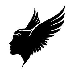 Silhouette of a woman's face with wings on a white background design