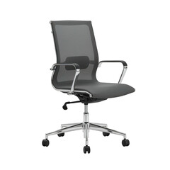 Modern office chair with mesh back and chrome base isolated on transparent background