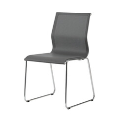 Modern gray mesh stacking chair with chrome legs isolated on transparent background