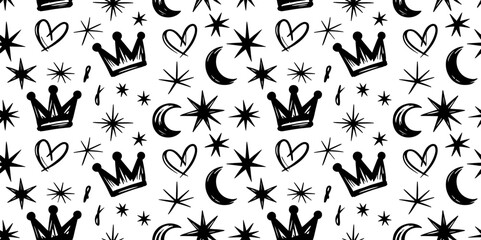 seamless pattern with crown moon and hearts
