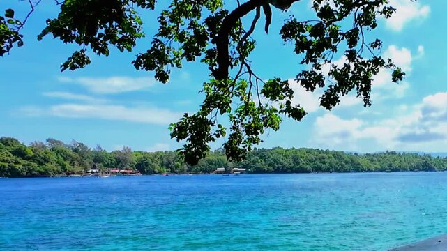 Tropical blue sea view from a seaside bungalow in Sabang, Aceh
