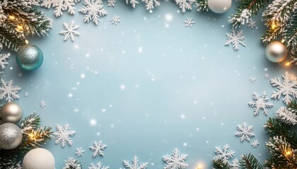 Celebratory winter wonderland scene with snowflakes and ornaments indoor festive decor holiday season cozy atmosphere aesthetic viewpoint seasonal concept for cheerful celebrations