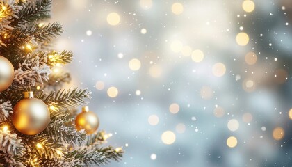 Winter wonderland celebration christmas tree with ornaments festive atmosphere holiday spirit soft snowfall decorative lights cheerful ambiance for joyful memories