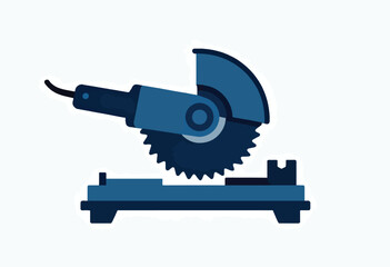 Vector illustration of a blue power saw, with a circular blade and safety guard, on a white background