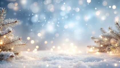 Enchanting winter landscape with snowy pines and glittering snowflakes serene forest setting beautiful nature photography soft focus tranquil atmosphere for holiday spirit