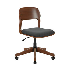 Vintage wooden office chair with dark gray seat isolated on transparent background