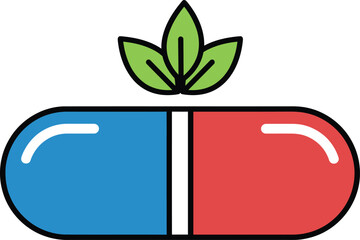 Herbal Capsule Icon Showing Natural Medicine and Organic Healthcare Concept