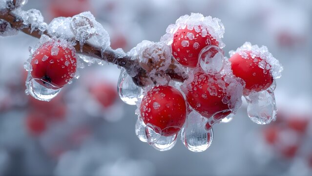 Frozen Red Winter Berries Encased in Ice – Refreshing Christmas Pattern Design