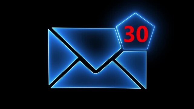Email icon notification with glowing light effect showing number of unread messages