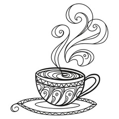 Continuous line art or One Line Drawing of hot coffee and smoke, A cup of Coffee drawing concept. vector illustration.