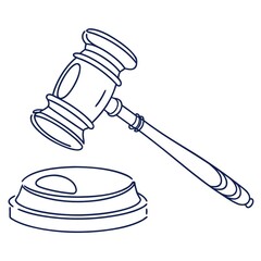 Judge hammer one continuous single line art drawing, Judge's gavel continuous one line drawing minimalism design isolated on white background, pro vector.