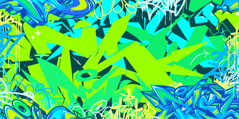 Colorful Green And Blue Abstract Urban Style Hiphop Graffiti Street Art Vector Illustration Background Template