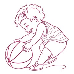 One-line continuous art drawing of a baby girl playing with a ball