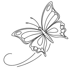 Continuous line butterfly art. Outline single art butterfly hand drawn sketch element on white background. Concept spring nature, fly. Vector Illustration