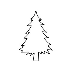 Simple black and white line art illustration of a pine tree or evergreen tree. Clean, isolated outline drawing perfect as a minimal vector icon, graphic element, or symbol for Christmas, winter, natur
