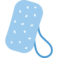 Light Blue Rectangular Sponge With White Dots And Hanging Loop Simple Flat Illustration Isolated On Transparent Background