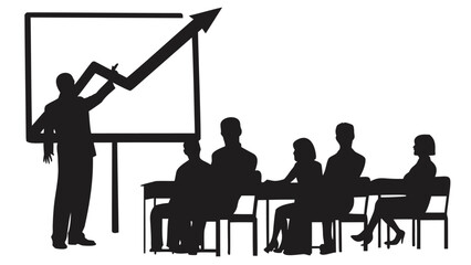 Dynamic composition featuring a teacher silhouette pointing ideal for educational presentation and inspirational themes rendered in a vibrant cmyk color model with clear typography