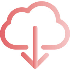 Pink Gradient Cloud Icon With Downward Arrow Symbol Digital Data Transfer Download Symbol Isolated On Transparent Background Simple Clean Design