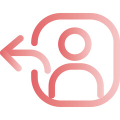 Obraz premium Outline Icon of a Human Figure with a Leftward Arrow Emerging from Behind, Rendered in a Subtle Pink to Red Gradient Against a Transparent Background