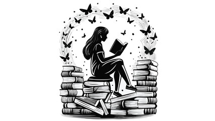 Dynamic composition featuring the elegant silhouette of a young woman rendered in a vibrant cmyk color model with a sophisticated blend of black white and primary colors