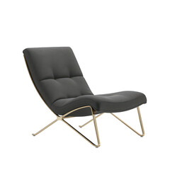 Modern grey lounge chair with gold legs isolated on transparent background