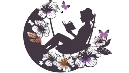 A stylized silhouette of a young girl sitting peacefully rendered in a flat vector illustration style with a vibrant color palette