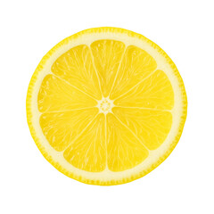 Round slice of fresh yellow lemon top view isolated