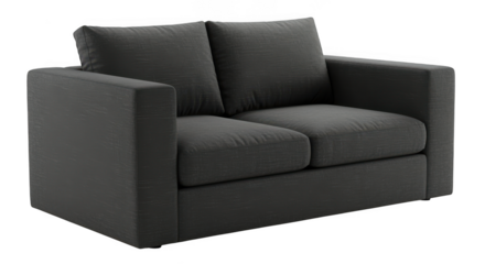 Modern dark gray two seater sofa isolated on transparent background