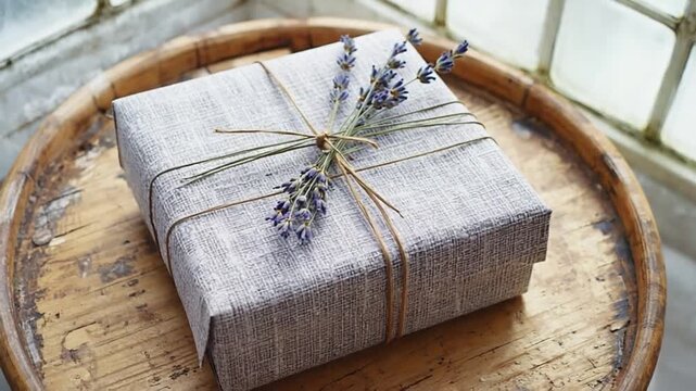 Gift wrapped in fabric. Eco-friendly gift wrapping.