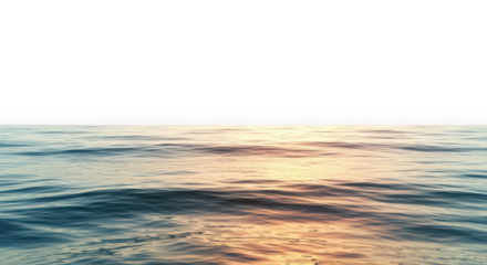 Ocean waves with golden sunset reflection isolated on transparent background