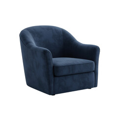 Comfortable navy blue velvet armchair isolated on transparent background