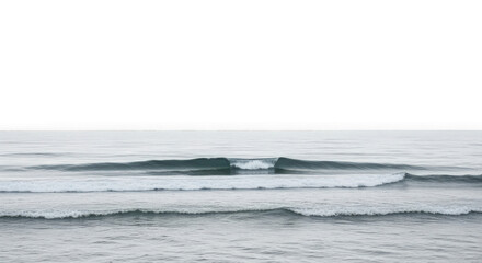 Gentle ocean waves rolling under a serene white sky, isolated on transparent background