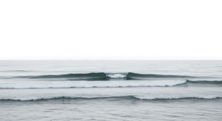 Gentle ocean waves rolling under a serene white sky, isolated on transparent background