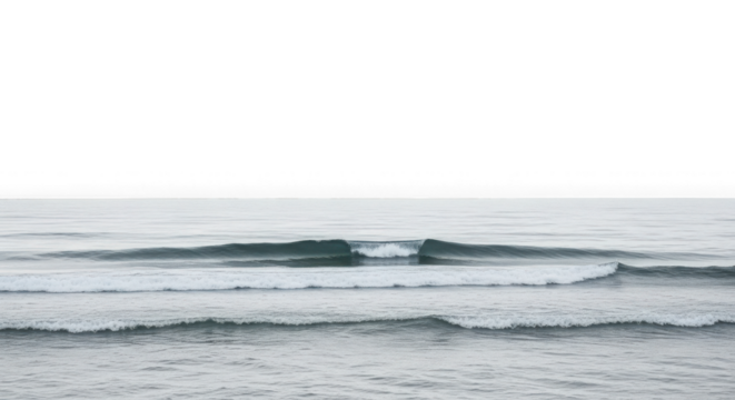 Gentle ocean waves rolling under a serene white sky, isolated on transparent background - Powered by Adobe