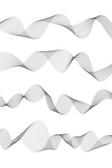 Vector set of wavy twisted abstract decorative design elements, sound waves
