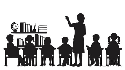 Flat vector illustration of a teacher silhouette representing education knowledge and mentorship with a clean modern design suitable for educational materials and presentations