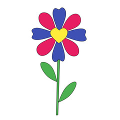Whimsical flower with heart center and colorful petals