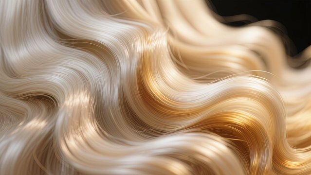 Abstract of smooth silky blonde hair with natural waves and highlights the strands.