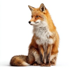 Regal red fox sitting gracefully against white background