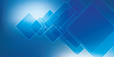 Abstract Blue Squares Overlapping with Soft Glow and Rounded Corners.