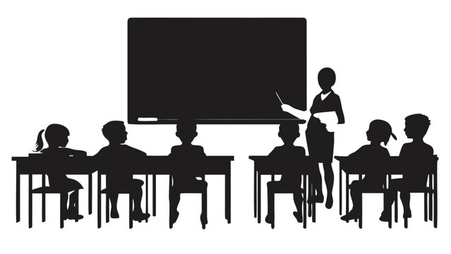 Flat vector illustration of a teacher silhouette representing education knowledge and guidance suitable for school or learning related designs