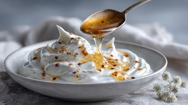 Creamy yogurt swirl topped with golden honey drizzle