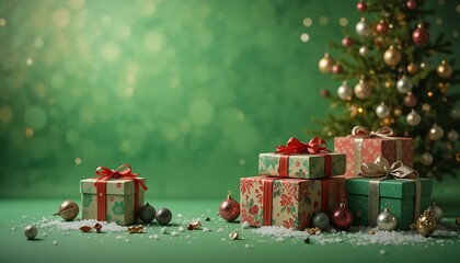 Festive Christmas Scene with Gifts and Decorated Tree.