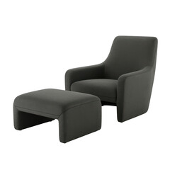 Modern dark gray armchair and ottoman isolated on transparent background