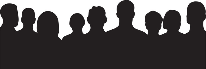People Crowd Silhouette Vector Banner — Diverse Group of Men and Women, Isolated on White