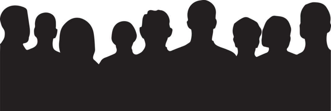 People Crowd Silhouette Vector Banner — Diverse Group of Men and Women, Isolated on White