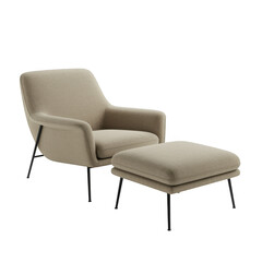 Modern beige armchair and ottoman isolated on transparent background