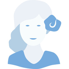 Obraz premium Illustration of a Woman with Light Blue Hair Adorned with a Blue Flower Accessory Wearing a Blue Top Against a Transparent Background